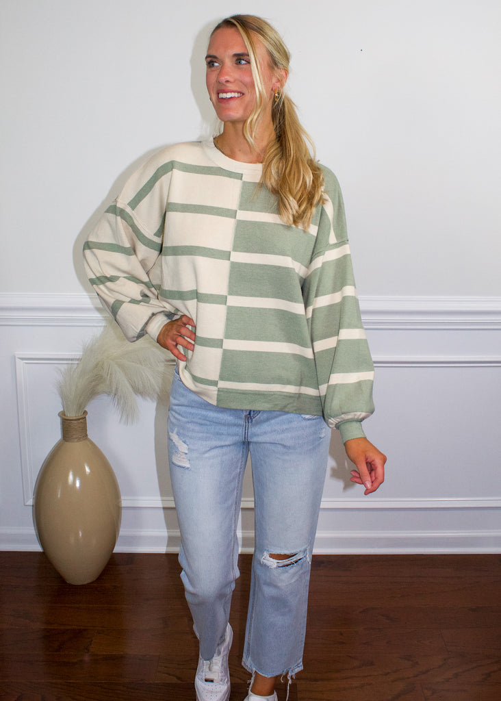 Miou Muse Green Striped Sweater - Sugar & Spice Apparel Boutique