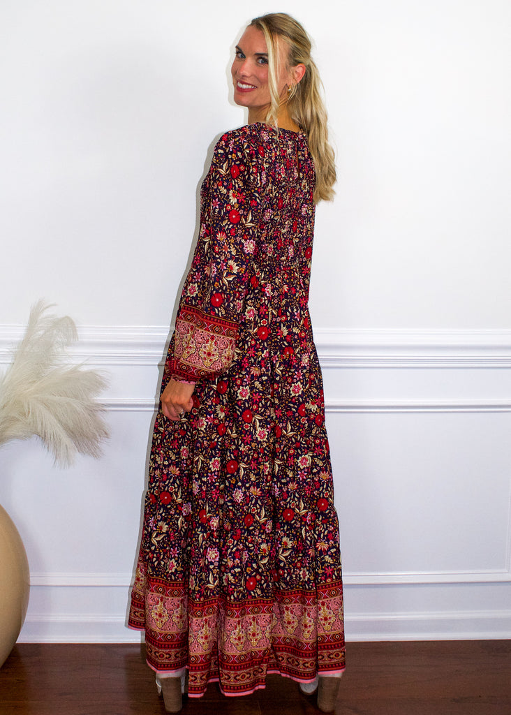 In Loom Floral Maxi Dress (Southwest Floral Maxi Dress in Midnight) - Sugar & Spice Apparel Boutique