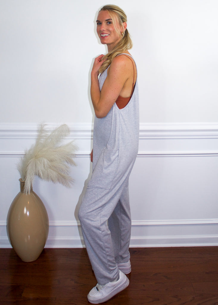 Don't Go Jumpsuit in Heather Grey - Sugar & Spice Apparel Boutique