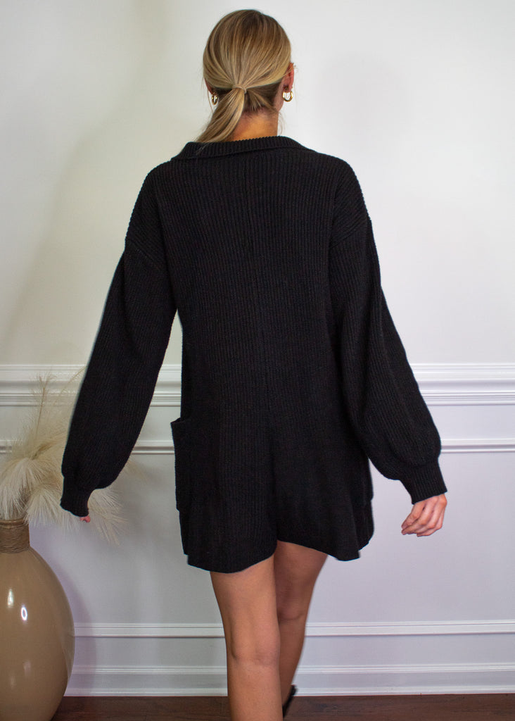 Heartbreaker Sweater Romper in Black - Sugar & Spice Apparel Boutique
