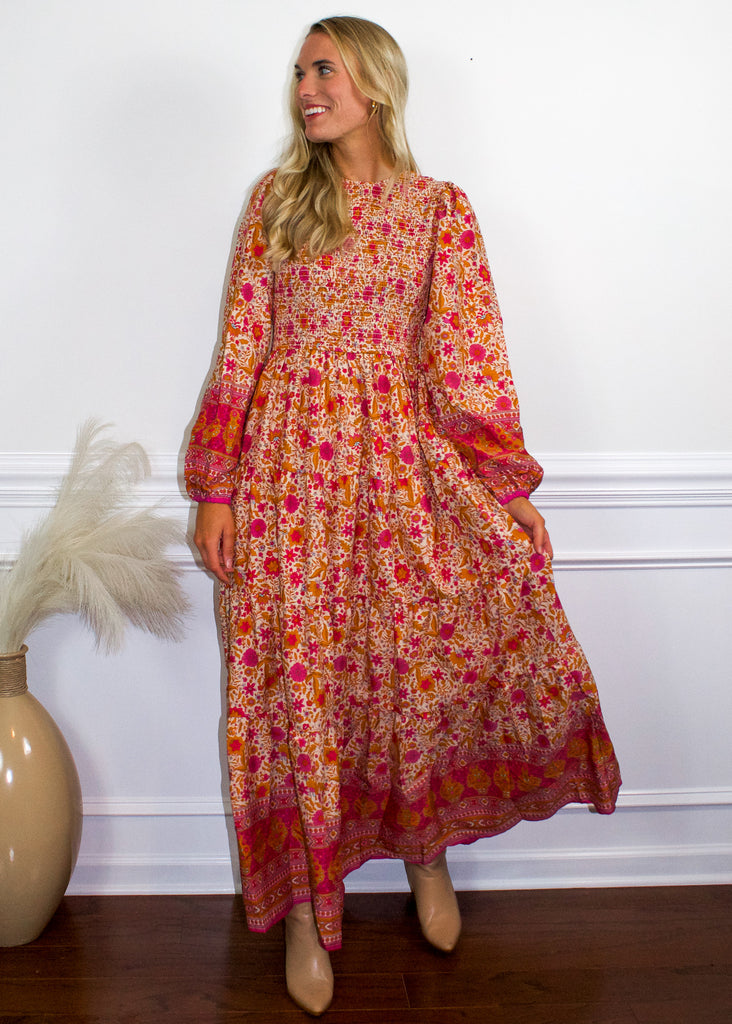 In Loom Floral Maxi Dress (Southwest Floral Maxi Dress in Fuchsia) - Sugar & Spice Apparel Boutique