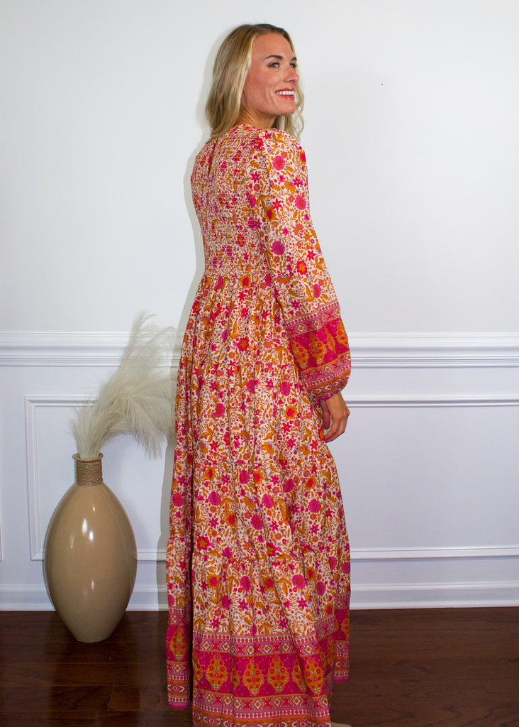 In Loom Floral Maxi Dress (Southwest Floral Maxi Dress in Fuchsia) - Sugar & Spice Apparel Boutique