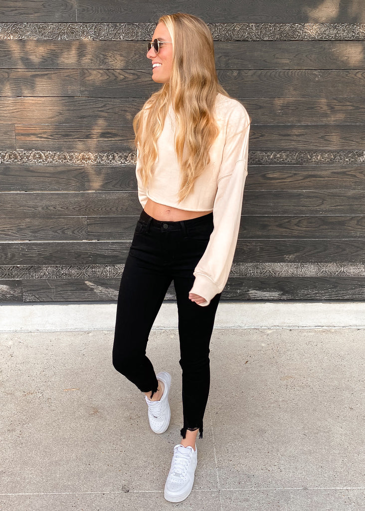Coffee Date Cropped Sweatshirt in Taupe - Sugar & Spice Apparel Boutique