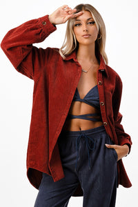 Wasted On You Corduroy Shacket in Brick - Sugar & Spice Apparel Boutique