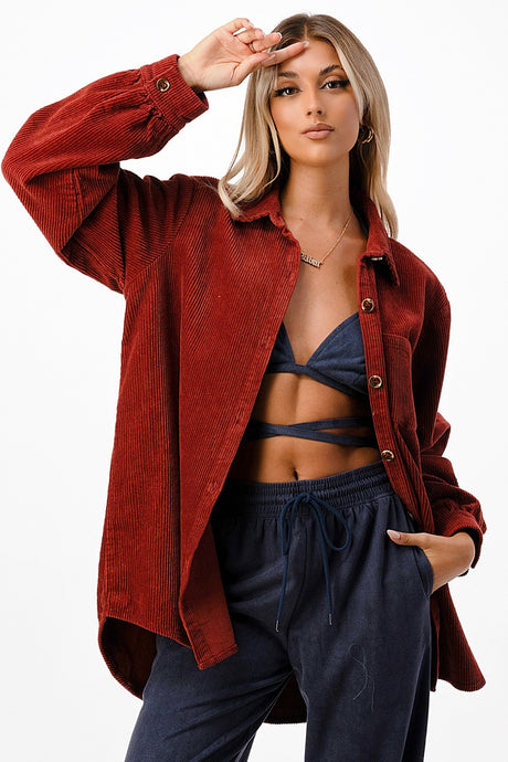Wasted On You Corduroy Shacket in Brick - Sugar & Spice Apparel Boutique