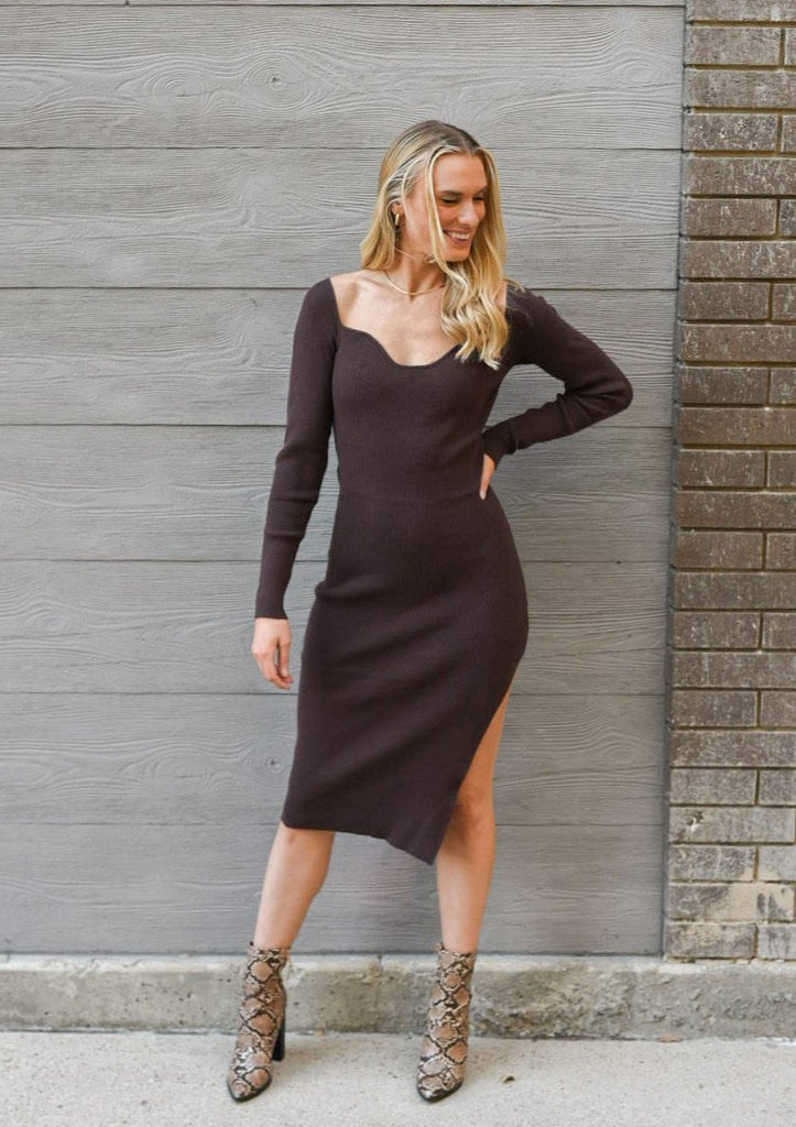 Cocktail Conversations Sweater Dress in Chocolate - Sugar & Spice Apparel Boutique