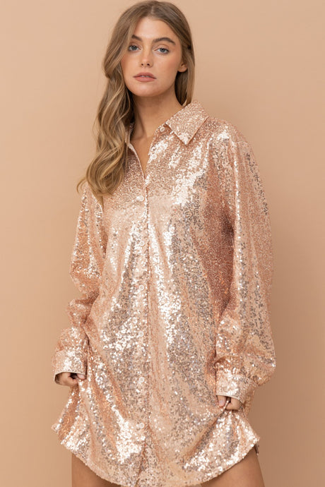 Shimmer Sequin Dress in Rose Gold - Sugar & Spice Apparel Boutique