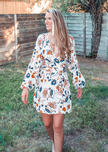 Orange Blossom Balloon Sleeve Wrap Dress - Sugar & Spice Apparel Boutique
