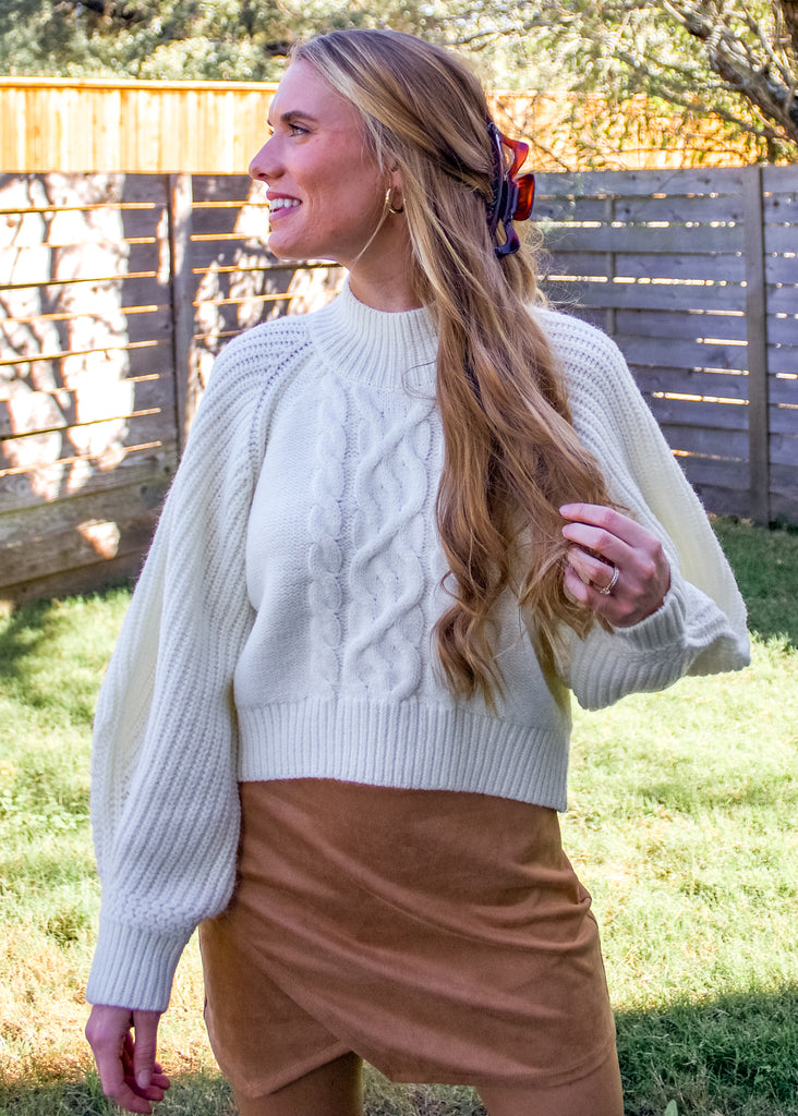 City Girl Cable Knit Sweater in Ivory - Sugar & Spice Apparel Boutique