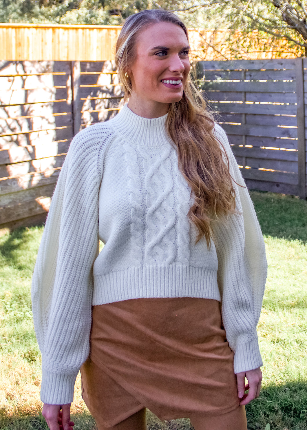 City Girl Cable Knit Sweater in Ivory - Sugar & Spice Apparel Boutique