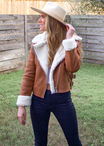Ride With Me Suede Moto Jacket in Camel - Sugar & Spice Apparel Boutique