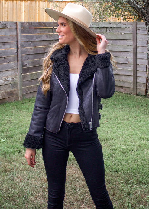 Ride With Me Suede Moto Jacket in Black - Sugar & Spice Apparel Boutique