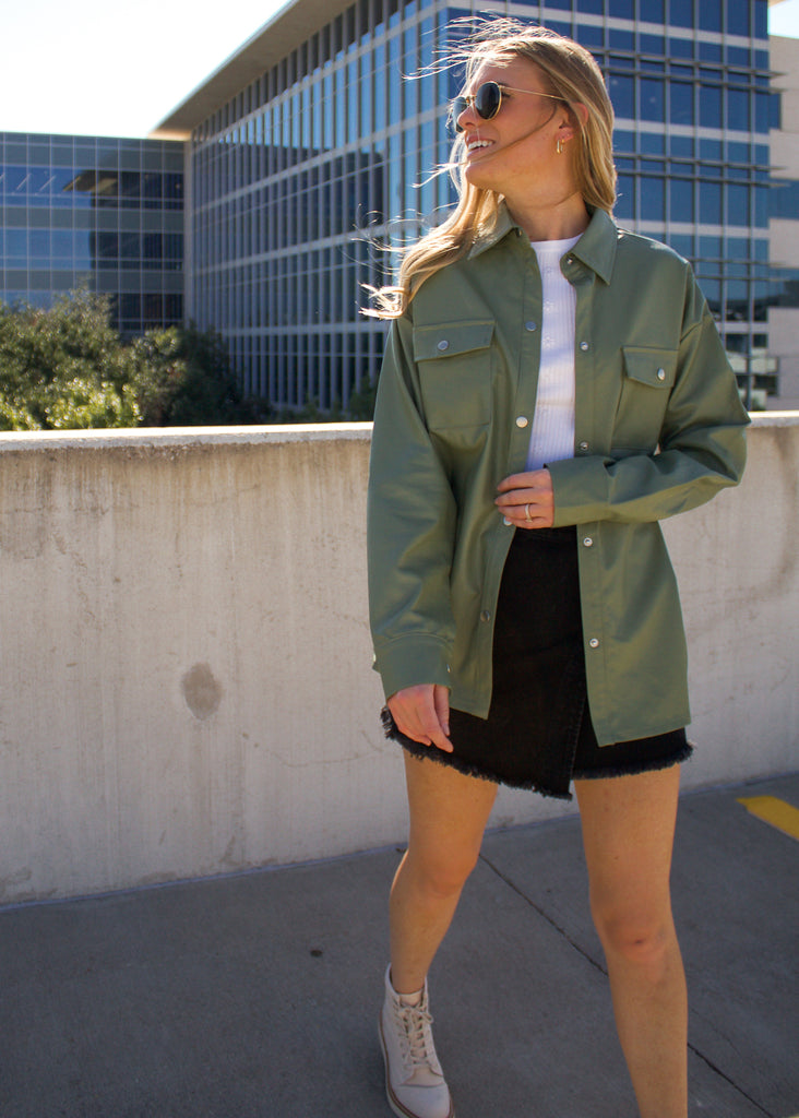 Olive You More Leather Shacket - Sugar & Spice Apparel Boutique