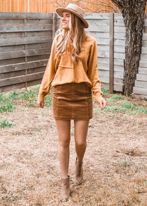 Out of the Office Corduroy Skirt in Taupe - Sugar & Spice Apparel Boutique