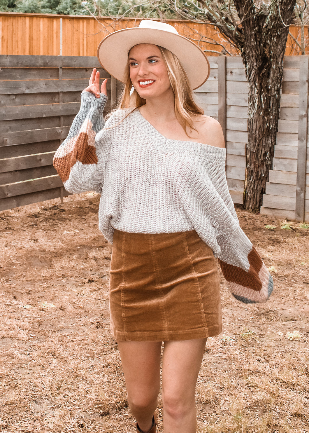 Out of the Office Corduroy Skirt in Taupe - Sugar & Spice Apparel Boutique